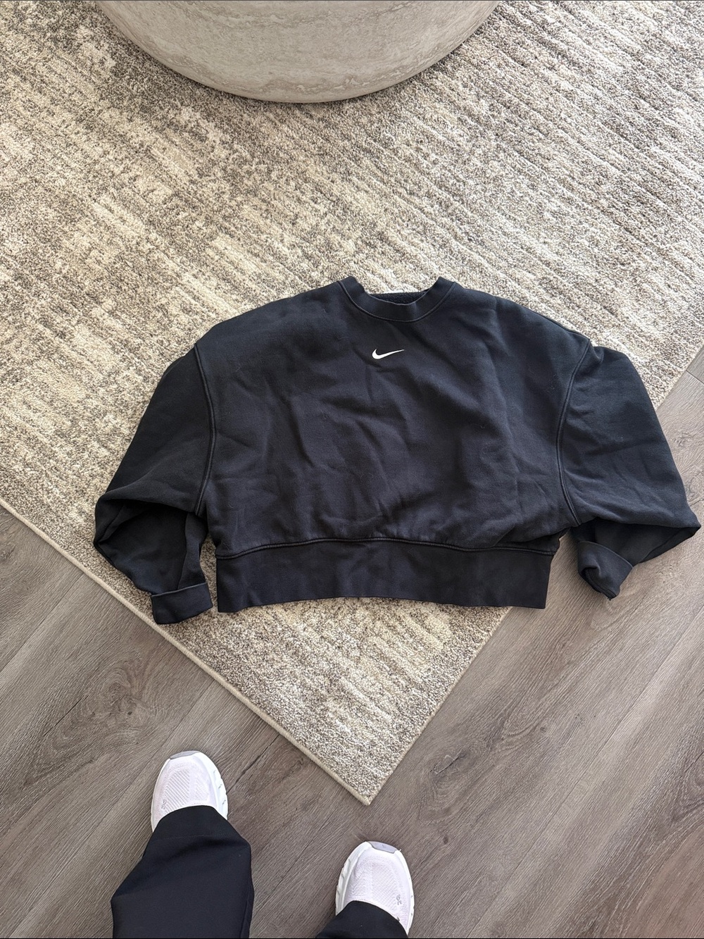 Nike Black Cropped Crewneck Sweatshirt with White Swoosh